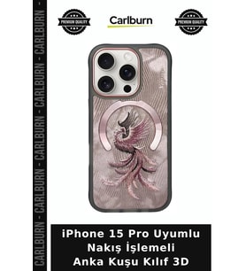 iPhone 15 Pro Uyumlu Nakış İşlemeli Anka Kuşu Kılıf 3D Elektronik Parça Telefon Aksesuarı Cihaz Kılı