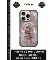iPhone 15 Pro Uyumlu Nakış İşlemeli Anka Kuşu Kılıf 3D Elektronik Parça Telefon Aksesuarı Cihaz Kılı