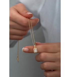 925 Ayar Gümüş Gold Baget Tektaş Kolye