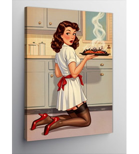 Kanvas Tablo Retro Kadın Ve Yemek