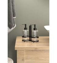 2'Lİ CAM ŞİŞELİ SIVI SABUNLUK STANDI MAT SİYAH EG405