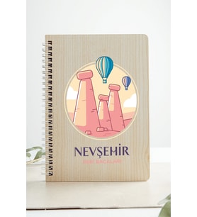 Nevşehir Peri Bacaları Şehir Tasarım Ahşap Kapaklı Defter Kraft Kâğt Özel Hediye (Akçaağaç Rengi )