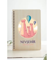 Nevşehir Peri Bacaları Şehir Tasarım Ahşap Kapaklı Defter Kraft Kâğt Özel Hediye (Akçaağaç Rengi )