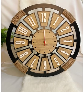 Kişiye Özel Halatlı Dekoratif Ahşap Duvar Saati 40 cm