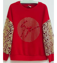 ROSE MODA KADIN BORDO SWEATSHİRT ÖNÜ TAŞLI VE İNÇİLİ