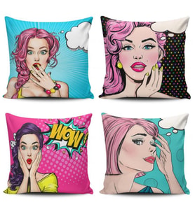 Alkanhomes Pop Art Kızları 4 lü Kombin Kırlent Kılıfı