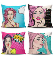 Alkanhomes Pop Art Kızları 4 lü Kombin Kırlent Kılıfı