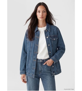 LCW EVERYDAY Mavi Gömlek Yaka Oversize Kadın Jean Ceket