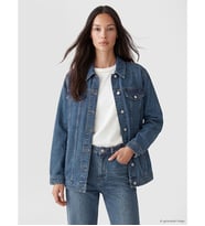 LCW EVERYDAY Mavi Gömlek Yaka Oversize Kadın Jean Ceket