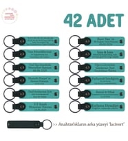 Öğrencilere Okul Hatırası 42'li Set, İsim Yazılabilir Deri Hediyelik Anahtarlık, Koyu Turkuaz & Laci
