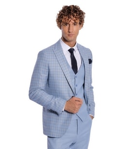 Ekose Ceketli Slim Fit Açık Mavi Erkek Takım Elbise - Wessi
