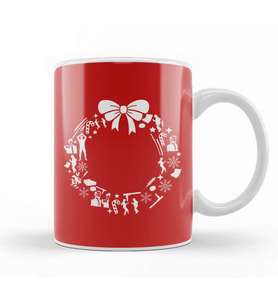 Pulp Fiction Christmas Wreath Pattern Kupa Bardak Porselen