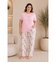 Mirano 4511 Çiçekli Kısa Kollu Pamuklu Penye Büyük Beden Kadın Pijama Takımı