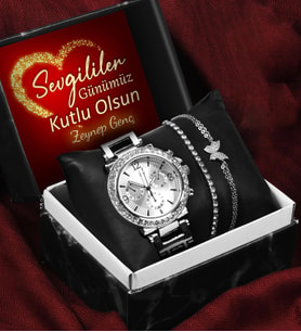 Sevgililer Gününe Özel Kişiye Özel Kutulu Metal Kordon Saat & Kelebek Bileklik & Zirkon Taşlı Bileklik Seti