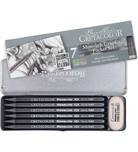Cretacolor Monolith Graphite Pocket Set Ağaçsız Çizim Kalemi Seti 7 Parça Metal Kutu (204 26) 
