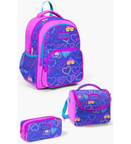 Coral High Kids Açık Pembe Lavanta Kalp Desenli 3'lü Okul Çanta Seti SET0123401