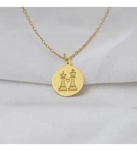 Kişiye Özel 925 Ayar Gümüş Şık Vezir ve Şah Satranç Taşları Kolye (Gold)