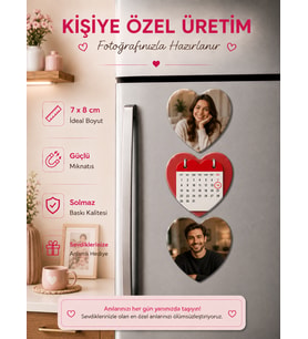 3 Kalpli Sevgili Fotoğraf Magneti Kişiselleştirilebilir Özel Tarih Anı Hediyesi