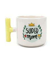 Super Mom Yazı Baskılı Sarı Kulplu T Kupa