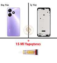 Infinix Hot 30 Play Mor Uyumlu Orta Kasa + B7000 Yapıştırıcı Full Kasa Kapak Gövde Housing