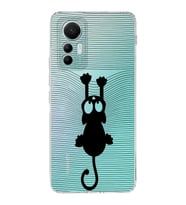 Xiaomi Mi 12 Lite Uyumlu Kapak Çizgi Kedi (Siyah) Tasarımlı Şeffaf  Silikon Kılıf