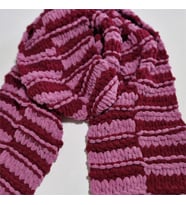 Yumuşacık Örgü Atkı, Puffy , El Örgüsü Şık Atkı, Tasarım, Moli Tasarım (Bordo-Pembe)