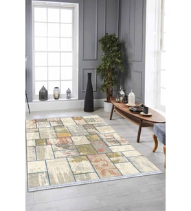 Çok Renkli Patchwork Dokuma Pamuk Taban Kaymaz Kilim KLM288