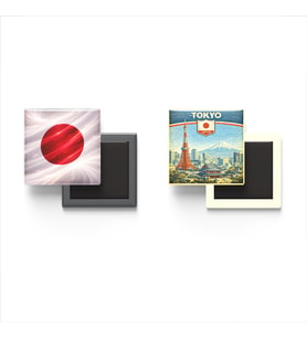 Buzdolap Magnetleri - Japonya Bayrağı ve Tokyo Retro Tema - 2'li Set Magneti