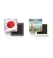Buzdolap Magnetleri - Japonya Bayrağı ve Tokyo Retro Tema - 2'li Set Magneti
