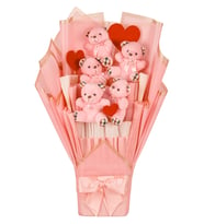 Ekose Desenli Pembe Peluş Ayıcık Büyük Hediye Buketi