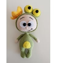 Kurbağa Kostümlü Bonnie Amigurumi Organik Oyuncak