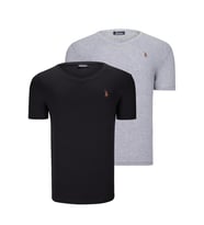 İKİLİ SET T8568 DEWBERRY V YAKA ERKEK T-SHIRT-SİYAH-GRİ