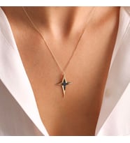 14K Altın Pole Star Kolye Onix  3,0 cm