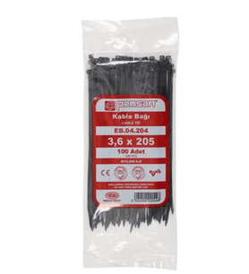 Pemsan 3.6X205 Plastik Cırt Kelepçe Kablo Bağı Siyah 100'Lu Paket