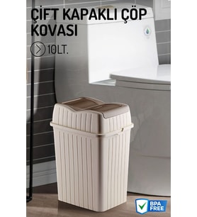 10Lt Çift Kapaklı Çöp Kutusu, Mutfak ve Banyo İçin Temiz ve Pratik Kullanım