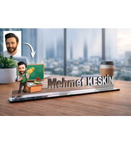 Kişiye Özel Öğretmen Karikatürlü 30 cm Ayna Pleksi Masaüstü İsimlik - Öğretmen Hediyesi Öğretmene Özel Hediye