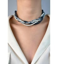 Kristal Boncuk ve İncili Sarmal Kolye - Gri