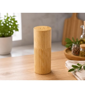 Bambu Tuzluk Karabiberlik Seti – Doğal Ahşap Baharatlık, Delikli Kapaklı Masa Üstü Baharat Kabı 15 Cm, KAHVERENGİ