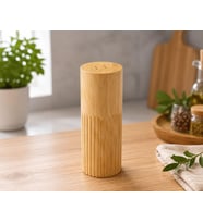 Bambu Tuzluk Karabiberlik Seti – Doğal Ahşap Baharatlık, Delikli Kapaklı Masa Üstü Baharat Kabı 15 Cm, KAHVERENGİ