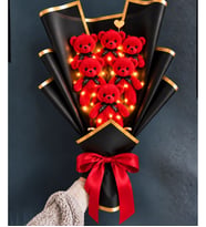 Led Işıklı Peluş Ayıcık Buketi Büyük Boy 6 Adet Kokulu Peluş Ayıcık