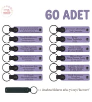 Reklam Ajanslarına Özel Çalışma, 60'lı Set, Kişisel Yazılı Deri Anahtarlık, Mor Menekşe & Lacivert (Lila - Mor)