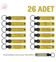 Sarı & Sütlü Kahve, Outdoor Etkinlik Hediyesi, 26’lı Set, Kişiselleştirilebilir Deri Anahtarlık