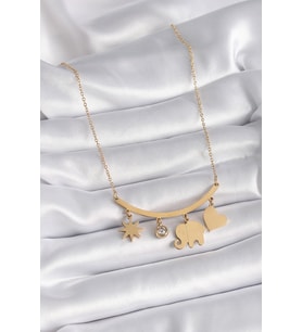 316L Çelik Gold Renk Fil Figür Zirkon Taş Detay Kadın Kolye 5886 - HPSBYI2123-8307