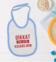 BK Kids Dikkat Çok İçtim Tasarımlı Mavi Bebek Mama Önlüğü-1