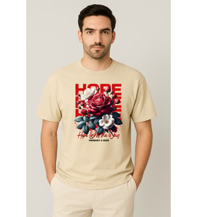 Erkek - Kadın %100 Pamuk Hope Gül Desenli Baskılı Yarım Kollu Bisiklet Yaka T-Shirt