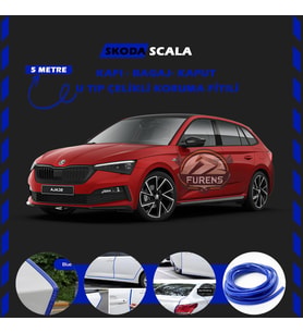 Skoda Scala Oto Araç Kapı Koruma Fitili 5metre Parlak Mavi Renk