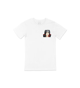 Itachi Uchiha Naruto Cep Logo Tasarımlı Beyaz Tişört