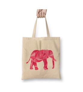 Geometric Animal Pink Elephant Fil Beyaz Bez Çanta Uzun Saplı Alışveriş Çantası Plaj Çantası