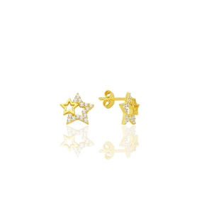 Gümüş altın yaldızlı zirkon taşlı gecenin yıldızları kadın küpe SGTL12660GOLD