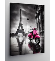 Kanvas Tablo Eyfel Kulesi Ve Pembe Motosiklet